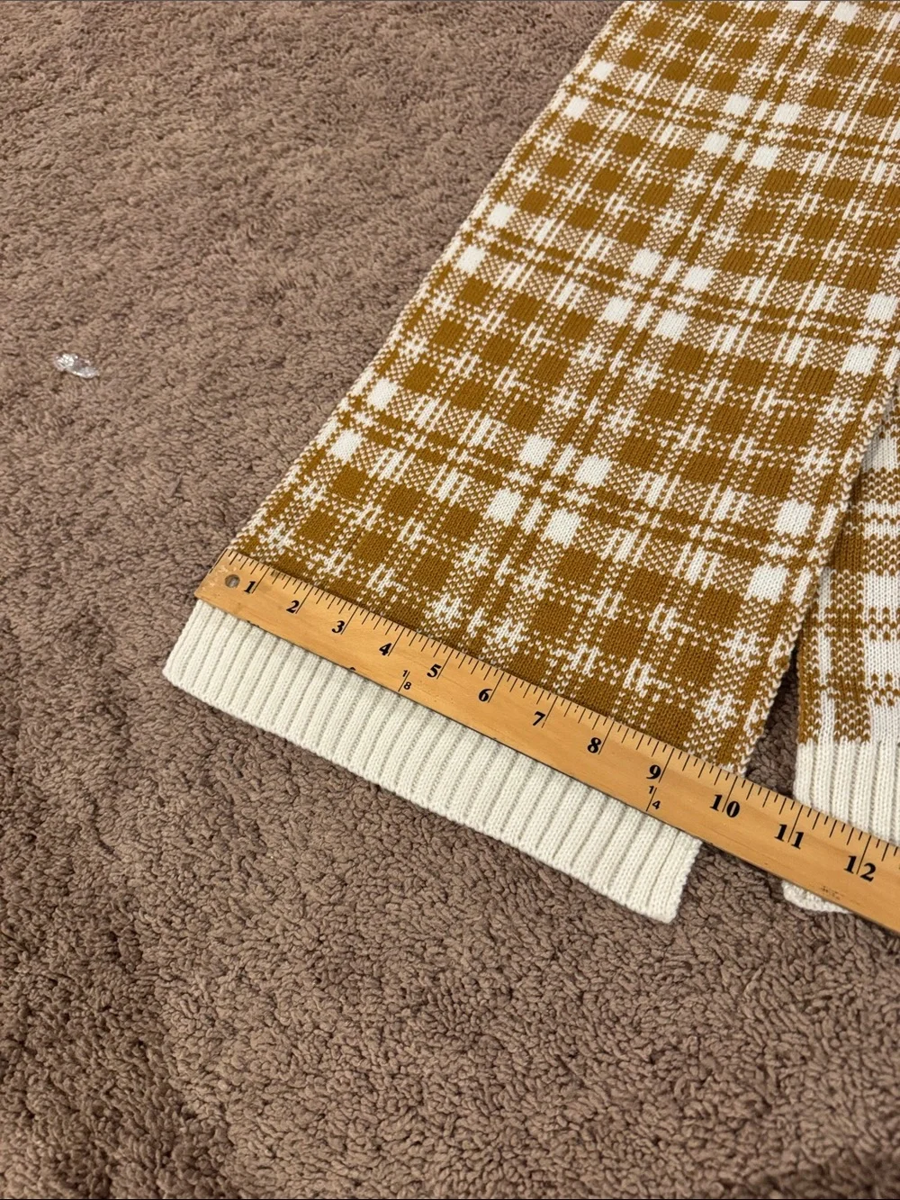 Timberland unisex scarf Plaid Knit Scarf with Ribbed Edge - White & Mustard NEW